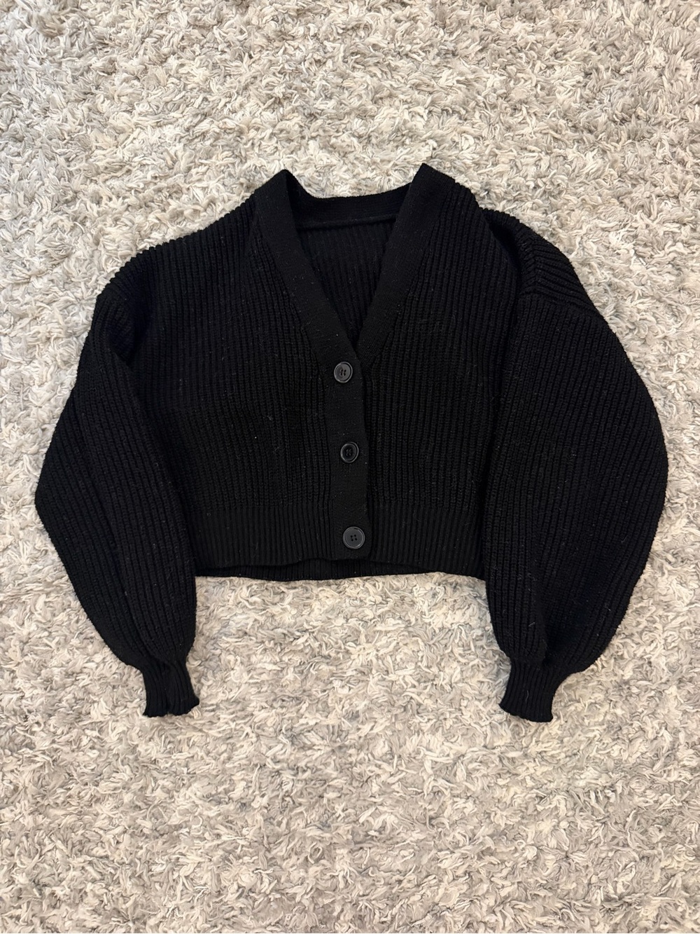 SHEIN Black Cropped V-Neck Button Up Cardigan